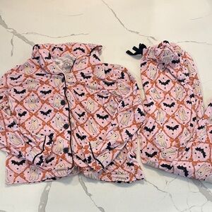 Caden Lane Ghost and Bat Kids Pajama Set - Pink and Black